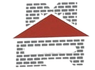 Logo przedstawiające uproszczony wizerunek uszkodzonego budynku. Czerwony trójkąt symbolizuje dach, a ściany są wykonane z szarej cegły, z uszkodzeniami i przerwami, stanowiące symboliczne litery 'M' i 'R' lub 'D' i 'B'. Całość jest na przezroczystym tle.