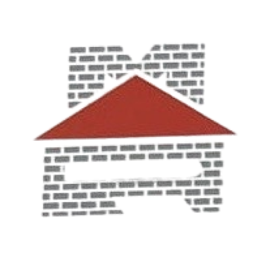 Logo przedstawiające uproszczony wizerunek uszkodzonego budynku. Czerwony trójkąt symbolizuje dach, a ściany są wykonane z szarej cegły, z uszkodzeniami i przerwami. Całość jest na przezroczystym tle.